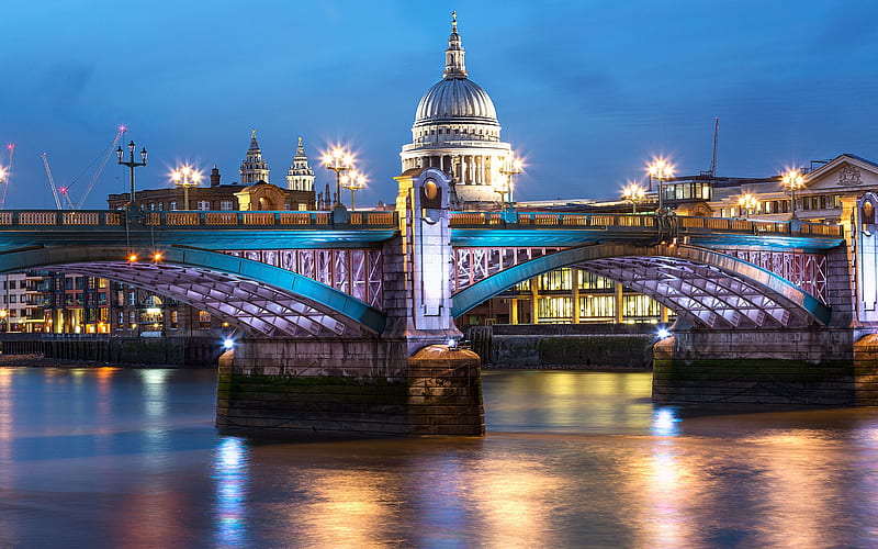 London View, thames, cathedral, bridge, buildings, river, reflection, HD wallpaper