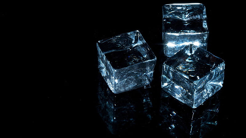 Ice Cubes With Reflection In Black Background Ice Cube, HD wallpaper