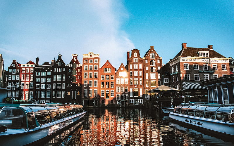Amsterdam, morning, sunrise, capital of the Netherlands, city landscape, North Holland, Netherlands, HD wallpaper