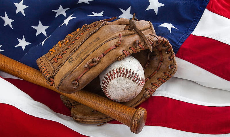 American Baseball Happy 4th!, Baseball, ball, bat, 4th of July, American, esports, flag, games, USA, glove, HD wallpaper