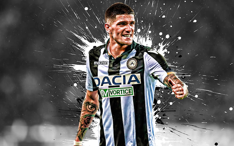 Rodrigo De Paul Argentinian football player, Udinese, Midfielder, white black paint splashes, creative art, Serie A, Italy, football, HD wallpaper