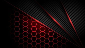 Red Hexagons Black Lines Red And Black Aesthetic, HD wallpaper