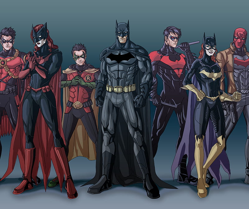 Batman Family, batgirl, batman, batwoman, hood, nightwing, red, robin, HD wallpaper