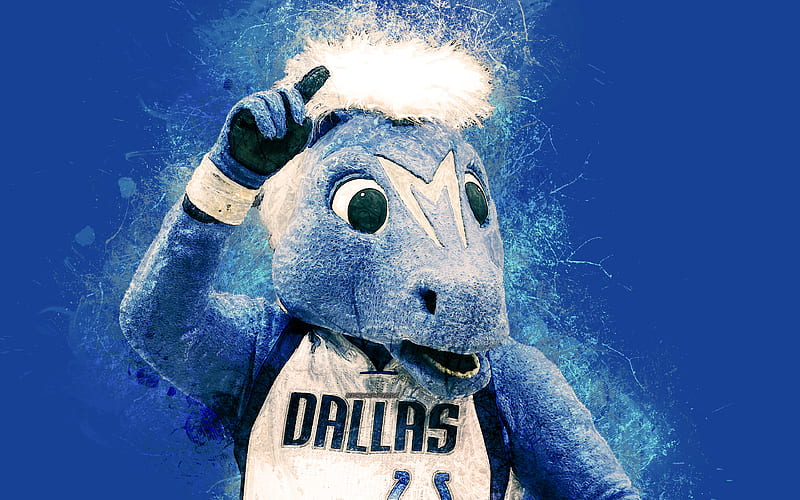 Champ, official mascot, Dallas Mavericks art, NBA, USA, blue Horse, grunge art, symbol, blue background, paint art, National Basketball Association, NBA mascots, Dallas Mavericks mascot, basketball, HD wallpaper