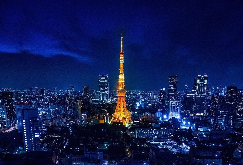 Tokyo Tower, japanese, cityscape, sky, japan, city, tokyo, tower, scenery, night, HD wallpaper