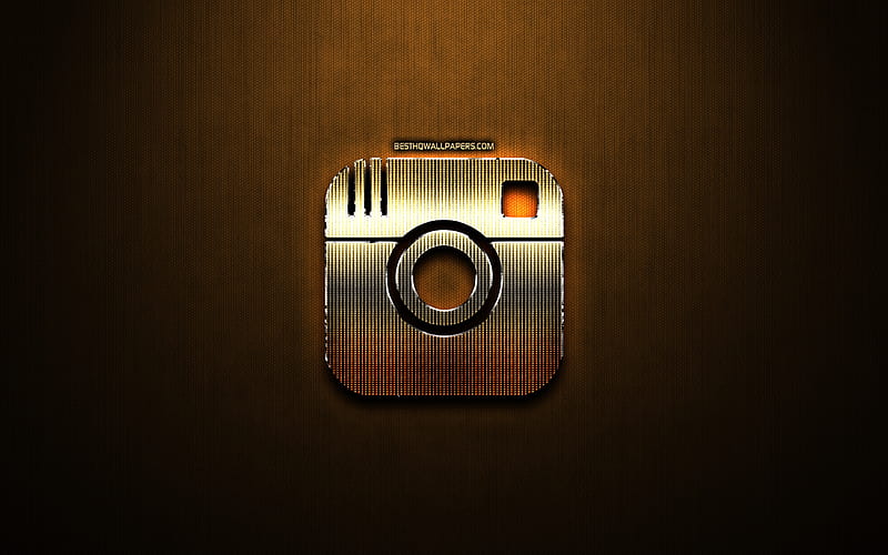 Instagram glitter logo, creative, bronze metal background, Instagram logo, brands, Instagram, HD wallpaper