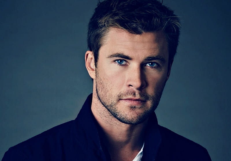 Chris Hemsworth, blond, black, handsome, man, blue eyes, actor, HD wallpaper