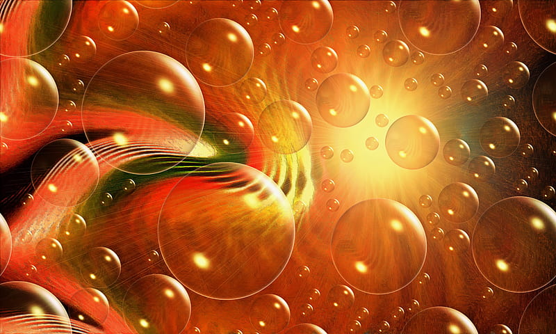 Bubbles, abstract, orange, light, HD wallpaper