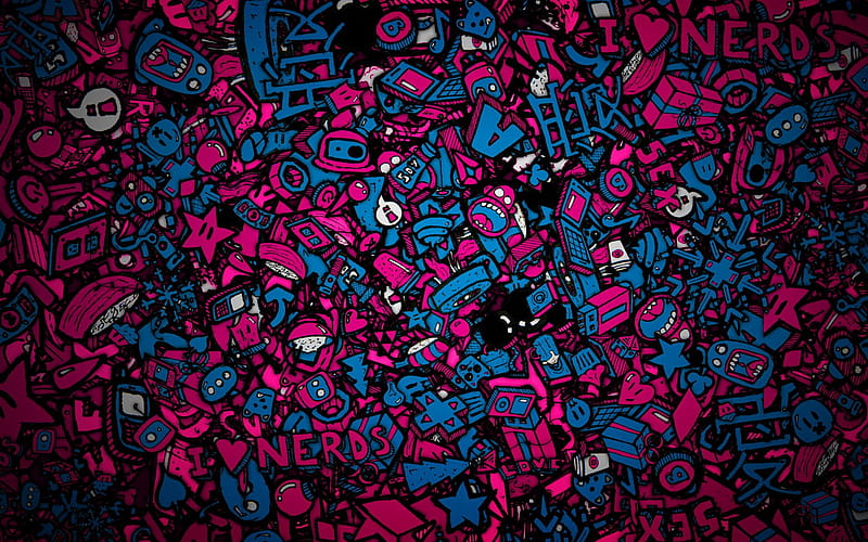 I Love Nerds #figures #faces #tokio piling up saint P # # #. Digital , Black and blue ,, Cute Nerd, HD wallpaper