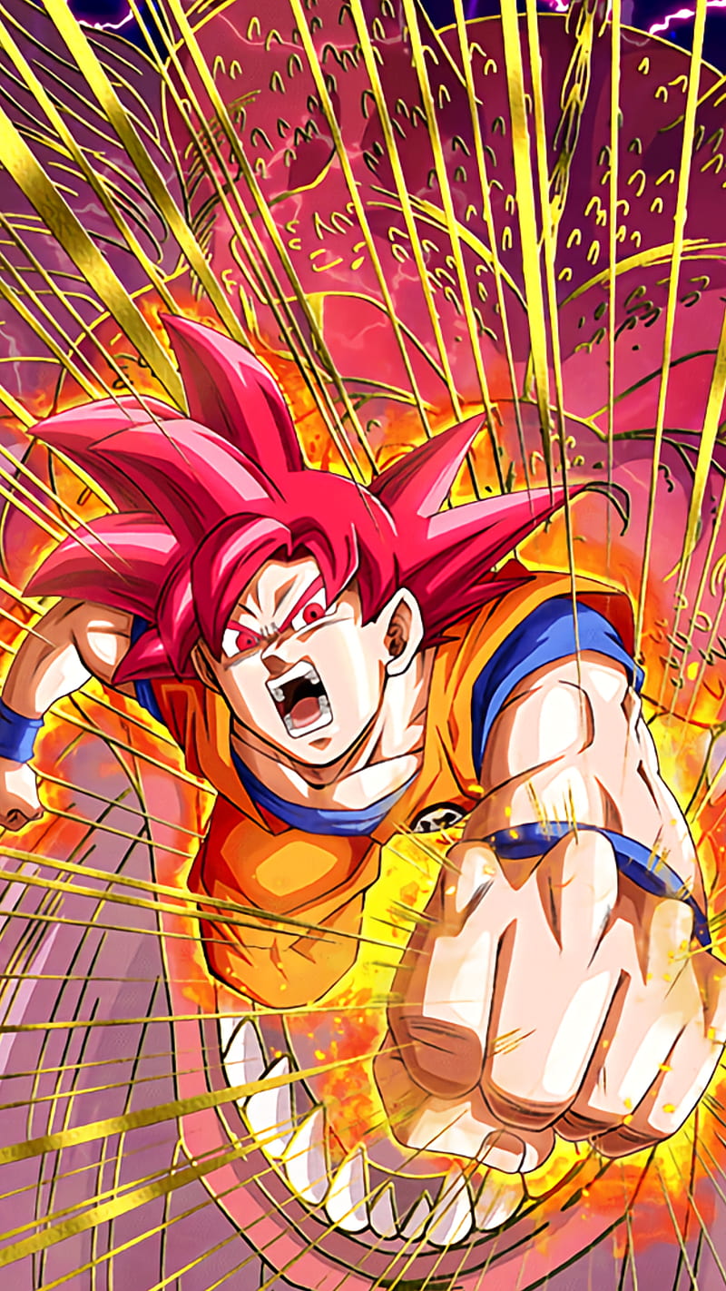 Goku SSG Red, dragon, ball, super, saiyan, god, anime, HD phone wallpaper