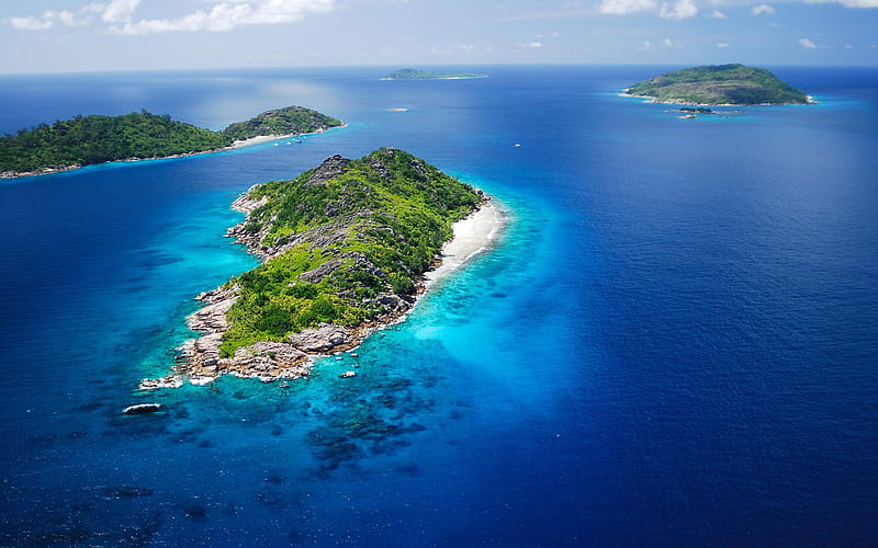 Seychelles, tropical islands, aerial view, Indian Ocean, islands, ocean, summer, HD wallpaper