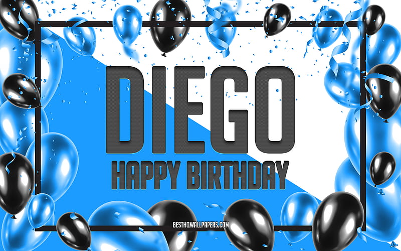 Happy Birtay Diego, Birtay Balloons Background, Diego, with names, Blue Balloons Birtay Background, greeting card, Diego Birtay, HD wallpaper