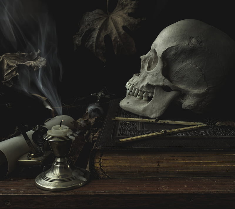 Skull and Candle, dark, death, evil, gothic, horror, occult, HD wallpaper