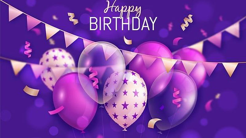 Purple White Balloons Happy Birtay Letters In Blue Background Happy Birtay, HD wallpaper