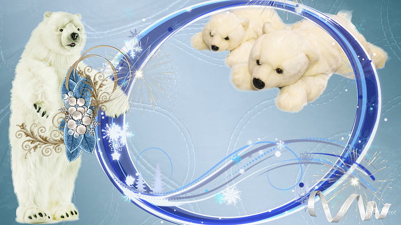 Polar Bear Mystery, arctic, circles, toy, firefox persona, cold, snow, ice, plush animal, polar bear, blue, HD wallpaper