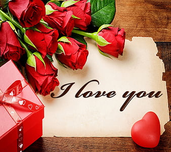 I Love You, heart, letter, roses, HD wallpaper