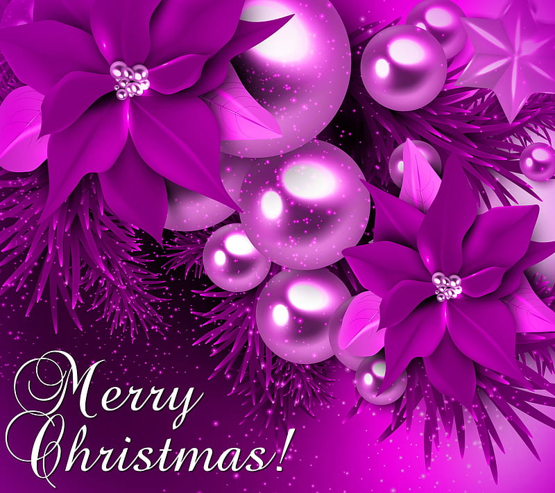 Purple Xmas, abstract, balls, christmas, decoration, flowers, merry, HD wallpaper