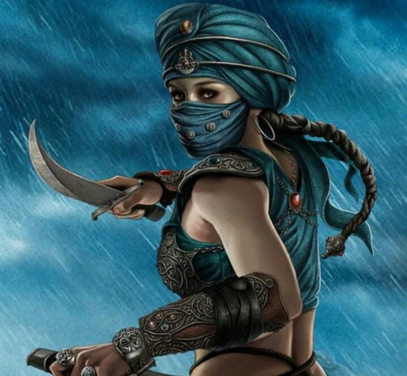Lady Sinbad, female, warrior, masked, eyes, lady, dagger, HD wallpaper