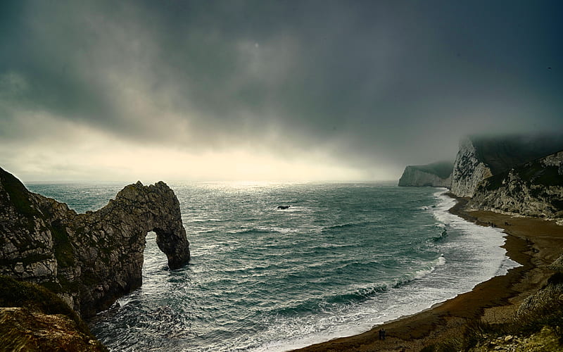 NASTY WEATHER, beach, arch, ocean, clouds, sky, stormy, HD wallpaper