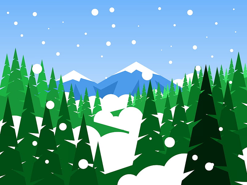 mountains, forest, snow, art, vector, HD wallpaper