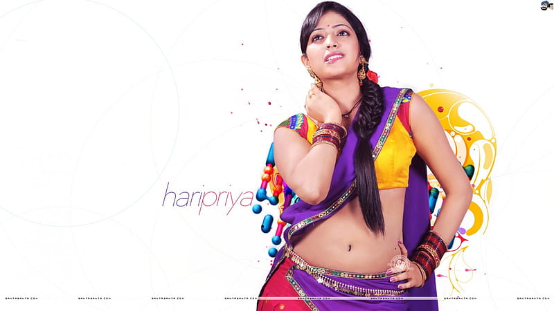 haripriya in sari, cute, sari, girl, indian, beauty, smile, HD wallpaper