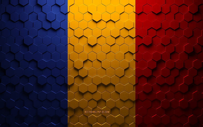 Flag of Romania, honeycomb art, Romania hexagons flag, Romania, 3d hexagons art, Romania flag, HD wallpaper