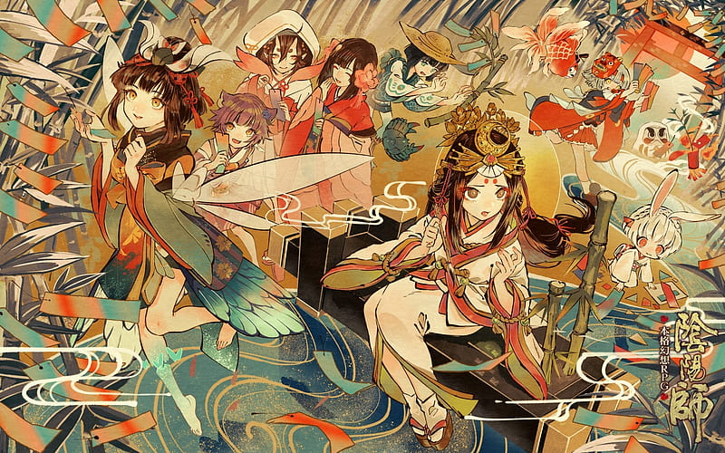 onmyouji, demon, fairy, kimono, crab, cat girl, Anime, HD wallpaper