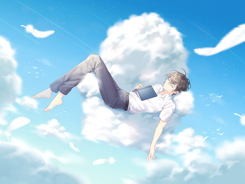 Anime, Original, Book, Boy, Cloud, Sky, HD wallpaper