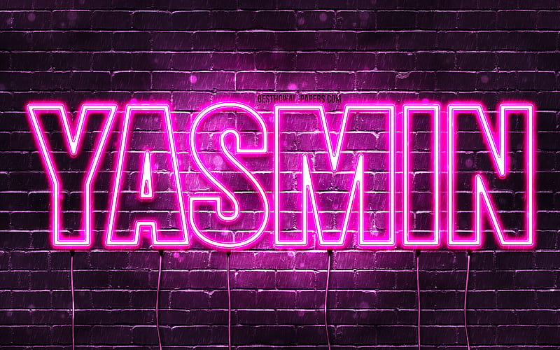 Yasmin, , with names, female names, Yasmin name, purple neon lights, Happy Birtay Yasmin, popular arabic female names, with Yasmin name, HD wallpaper