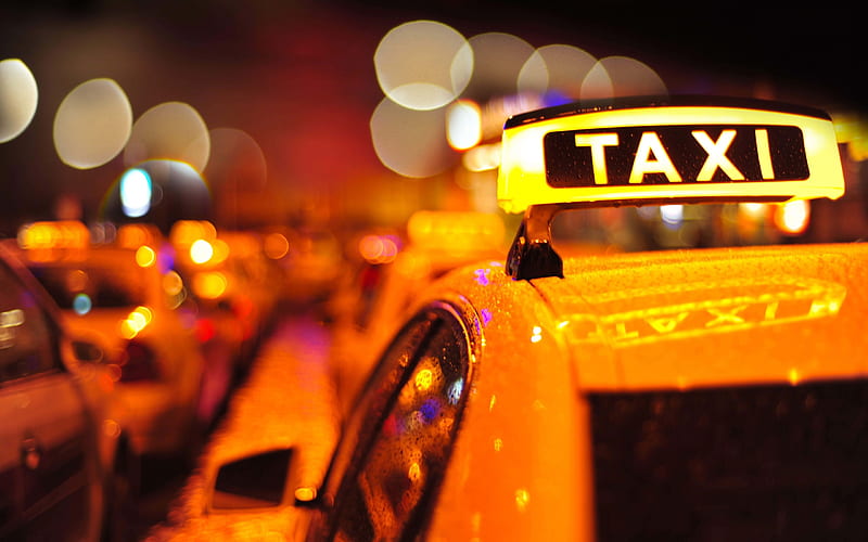 taxi, cab, night, car, HD wallpaper
