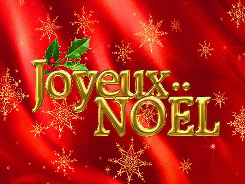 Joyeux Noel, red, Merry Christmas, greeting, holly, HD wallpaper