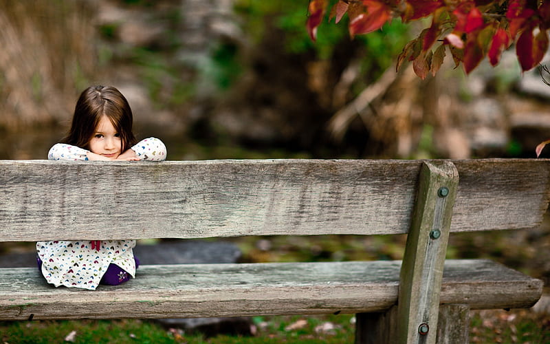 child sitting on a bench-cute, HD wallpaper