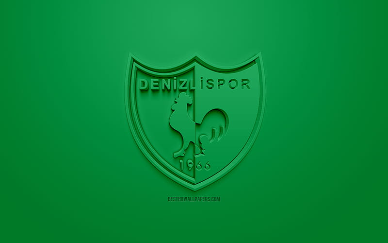 Denizlispor, creative 3D logo, green background, 3d emblem, Turkish Football club, 1 Lig, Denizli, Turkey, TFF First League, 3d art, football, 3d logo, HD wallpaper