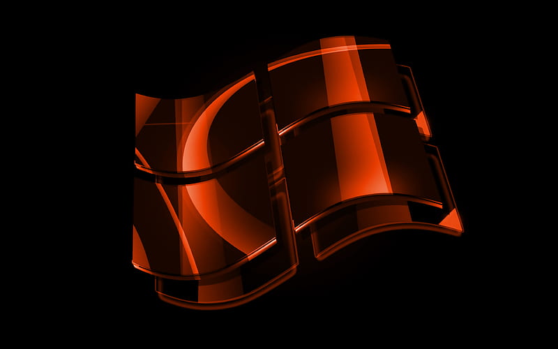 Windows orange logo OS, creative, black background, Windows, Windows 3D logo, HD wallpaper