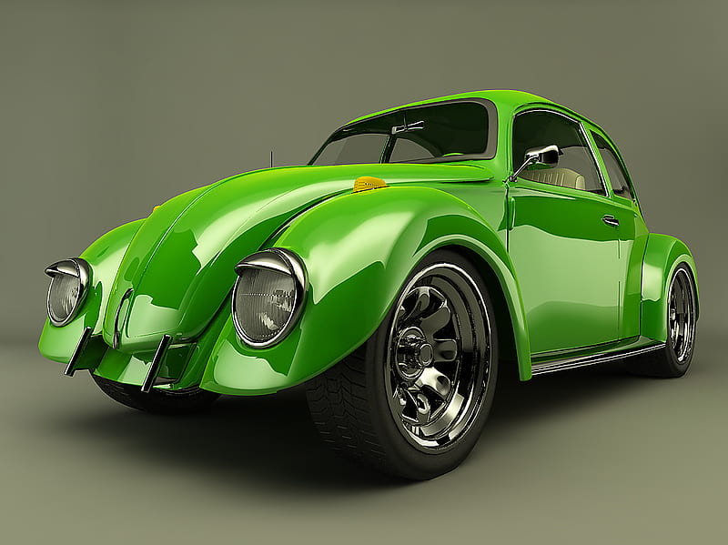 Beetle, 3d, green, vw, HD wallpaper