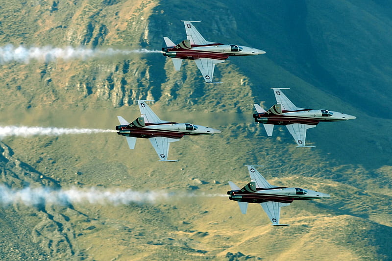 Swiss Precision, f5-e, aerobatic, formation, tiger, plane, swiss, suisse, jet, team, patrouille, HD wallpaper