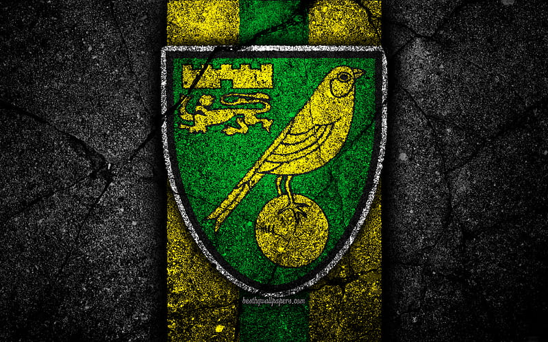 Norwich City FC, logo, EFL Championship, black stone, football club, England, Norwich City, soccer, emblem, asphalt texture, FC Norwich City, HD wallpaper