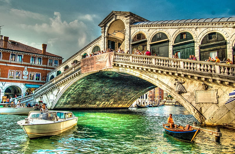Rialto Bridge, Venice, building, boats, water, channel, italy, HD wallpaper
