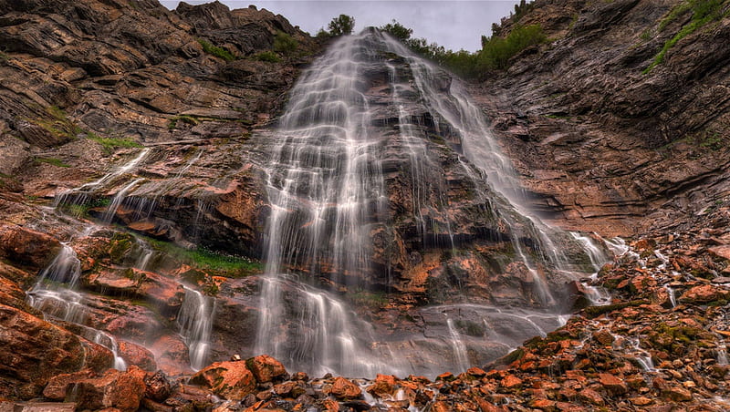 Waterfall in Utah, waterfall, trees, geology, landscape, HD wallpaper