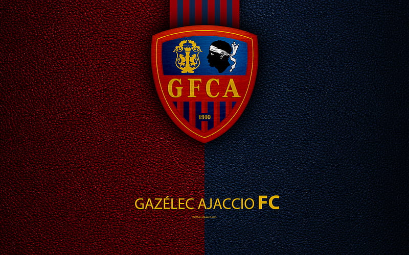 Gazelec Ajaccio FC, French football club Ligue 2, leather texture, logo, Ajaccio, France, second division, football, HD wallpaper