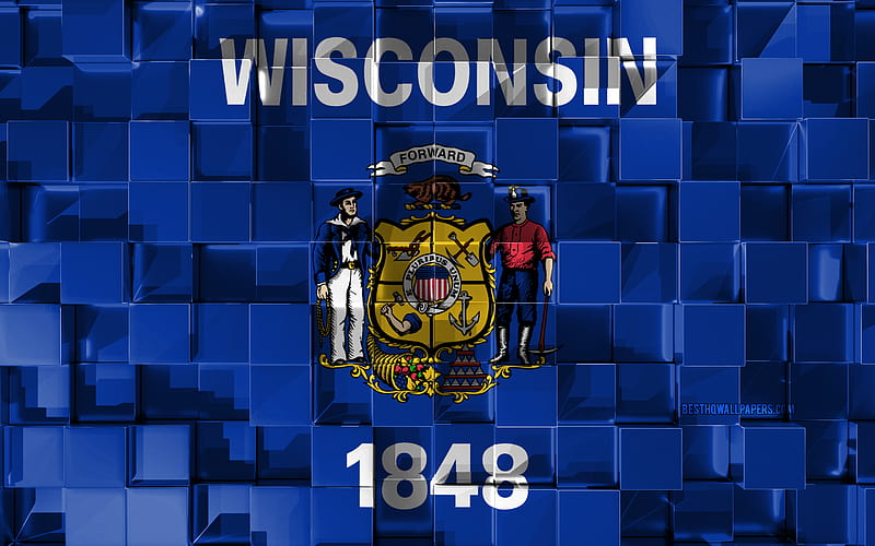 Flag of Wisconsin, 3d flag, US state, 3d cubes texture, Flags of American states, 3d art, Wisconsin, USA, 3d texture, Wisconsin flag, HD wallpaper