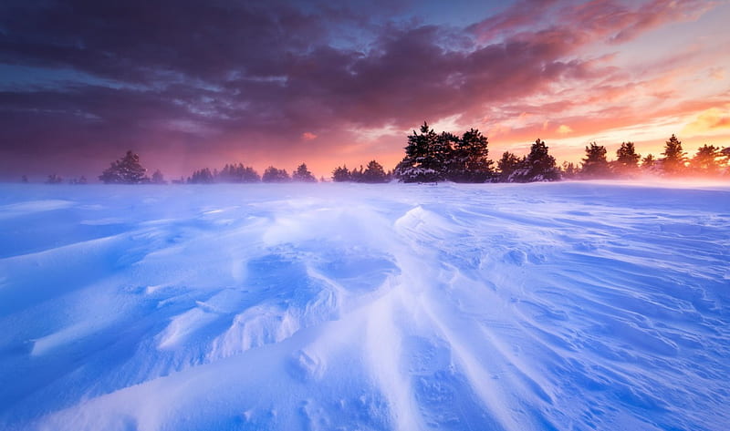 Winter Sunset, sunset, winter time, sky, clouds, snowy, winter splendor ...