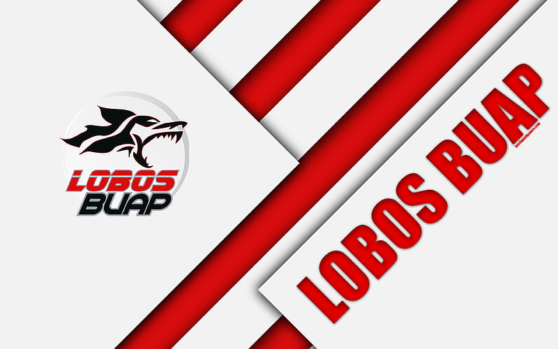 Lobos BUAP Mexican Football Club, material design, logo, white red abstraction, Puebla de Zaragoza, Mexico, Primera Division, Liga MX, HD wallpaper