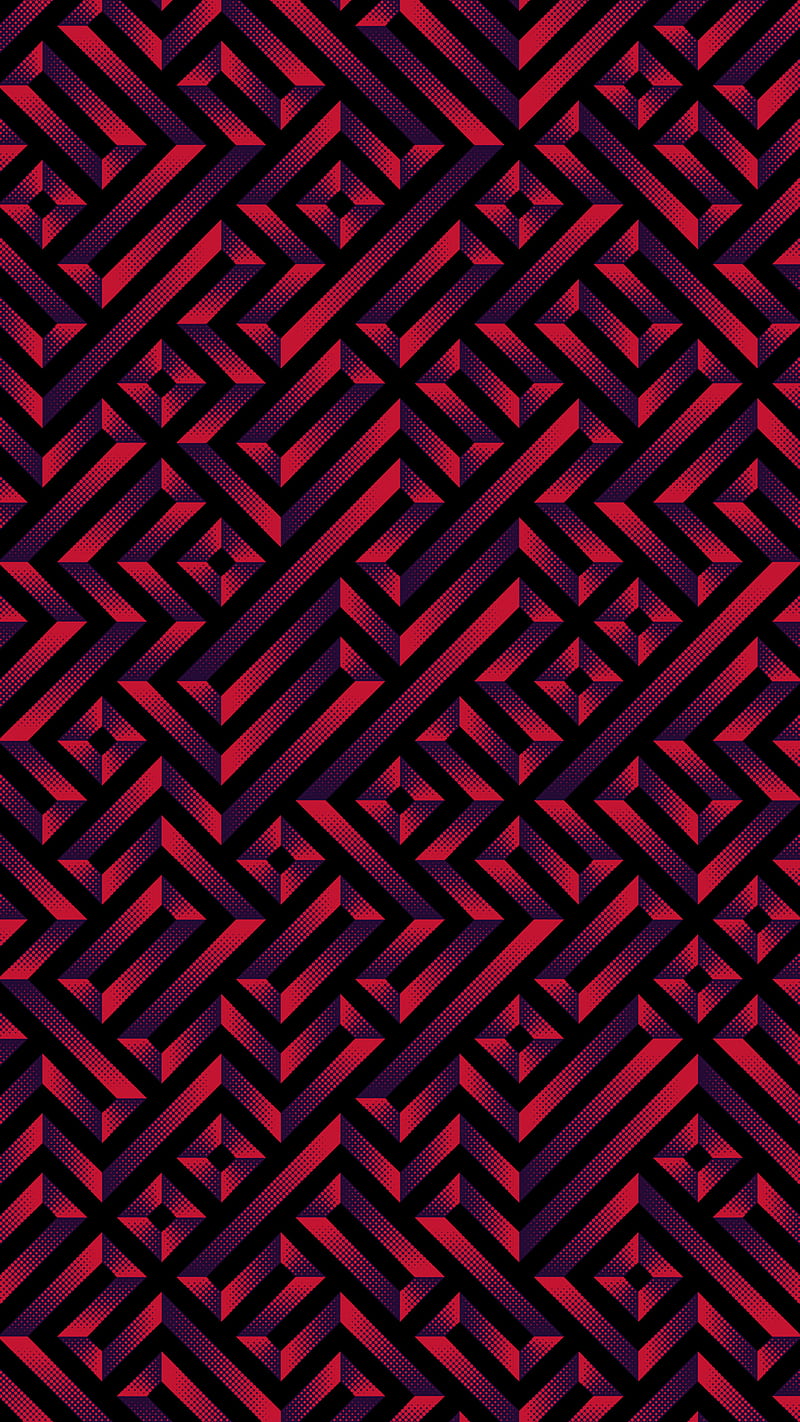 Truchet tiles, abstract, dark, dark red, dots, higgsas, pattern, red, HD phone wallpaper