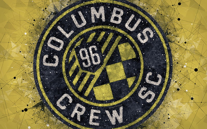 Columbus Crew SC American soccer club, logo, creative geometric art, yellow abstract background, emblem, art, MLS, Columbus, Ohio, USA, Major League Soccer, football, HD wallpaper