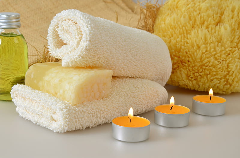 ●●● Sophisticated Relax ●●●, soap, shower gel, aromatic oil, cleansers, towel, candles, HD wallpaper