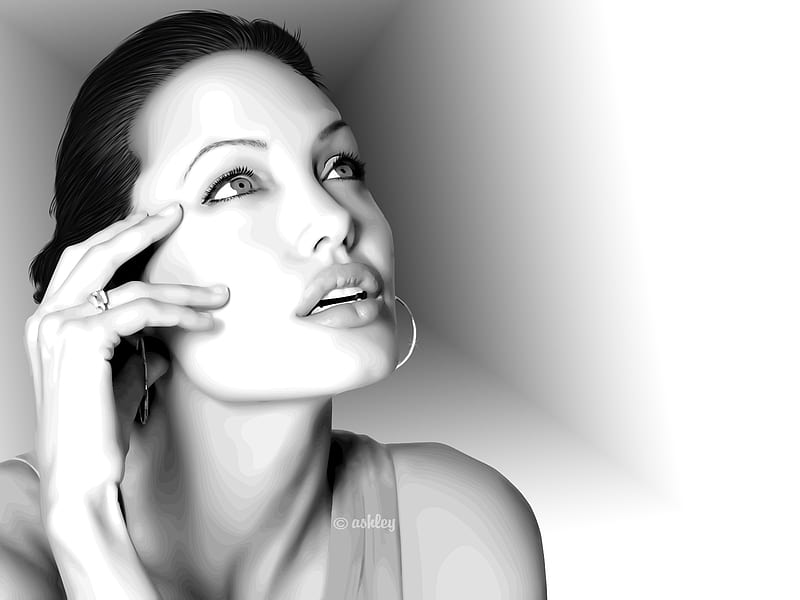 Angelina Jolie, vector art, black, beauty, white, HD wallpaper