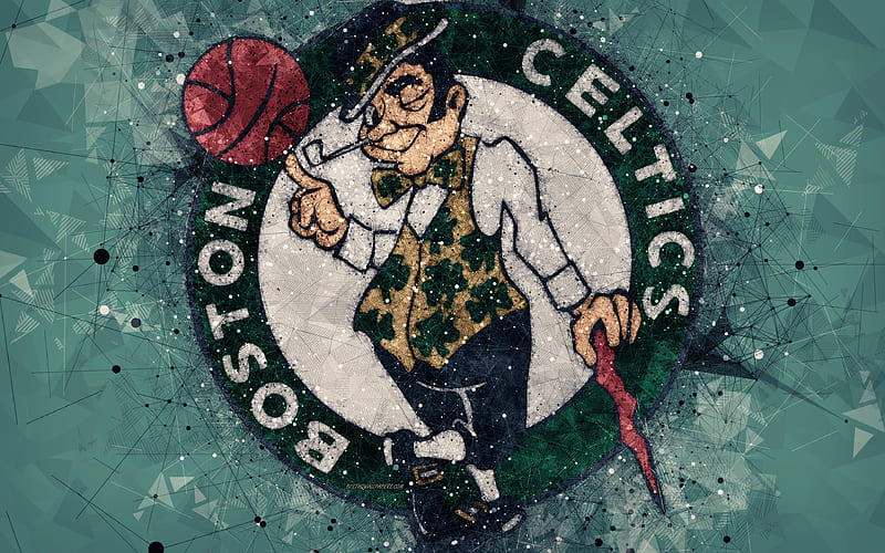 Boston Celtics creative logo, American Basketball Club, emblem, geometric art, NBA, green abstract background, Boston, Massachusetts, USA, basketball, National Basketball Association, HD wallpaper