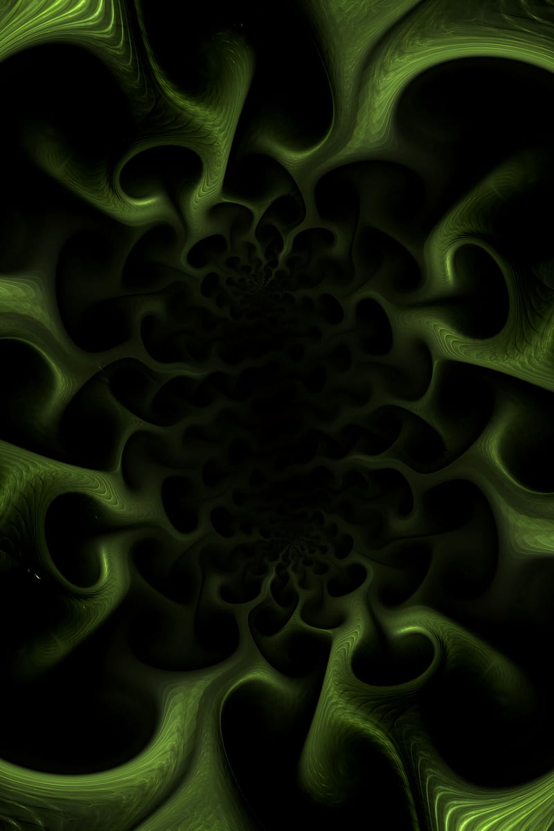 fractal, pattern, coal, green, dark, HD phone wallpaper