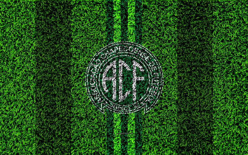 Chapecoense SC football lawn, logo, Brazilian football club, emblem, green white lines, Serie A, Chapeco, Brazil, Campeonato Brasileiro, Brazilian Championship A Series, Chapecoense FC, HD wallpaper